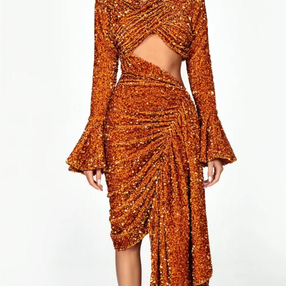 Asymmetrical Sequin Dress in Gold
